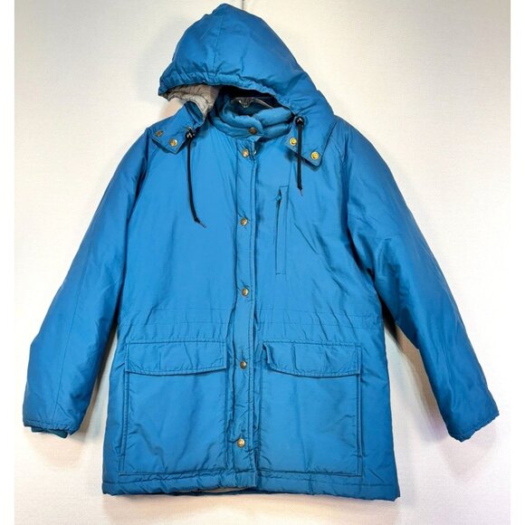 Eddie Bauer Women's Goose Down Puffer Jacket Size M Blue Hooded